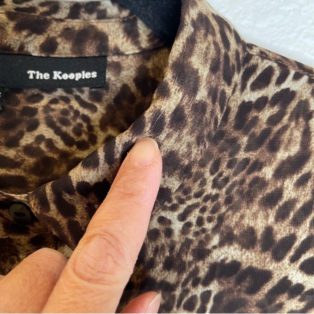 The Kooples Leopard Print Button Up Top Size XXS Semi Sheer Blouse Mobwives - Picture 7 of 13
